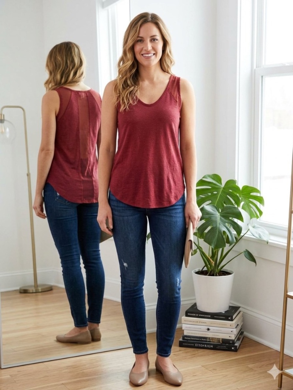 Merona Red Mesh-Back Sleeveless Tank Top